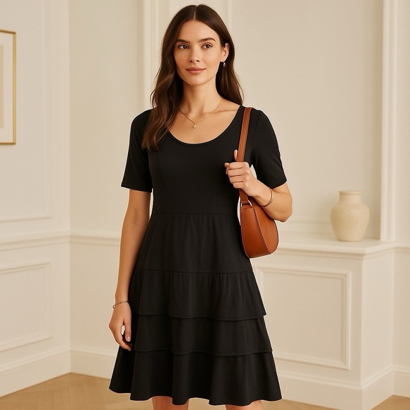 Hanna Andersson Black Tiered Ruffle Dress XS - Picture 1 of 5